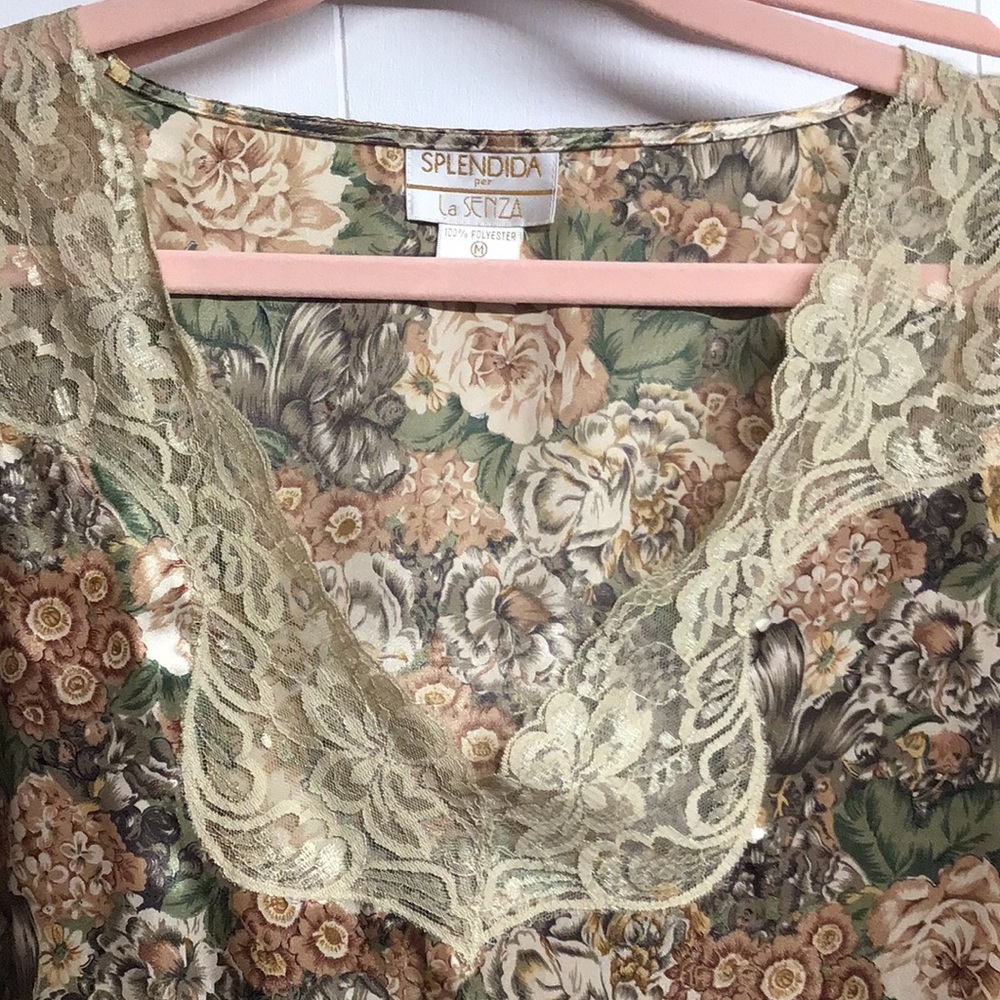La Senza vintage autumn color lingerie set Olive & Gold Floral Satin top &shorts - Picture 4 of 6